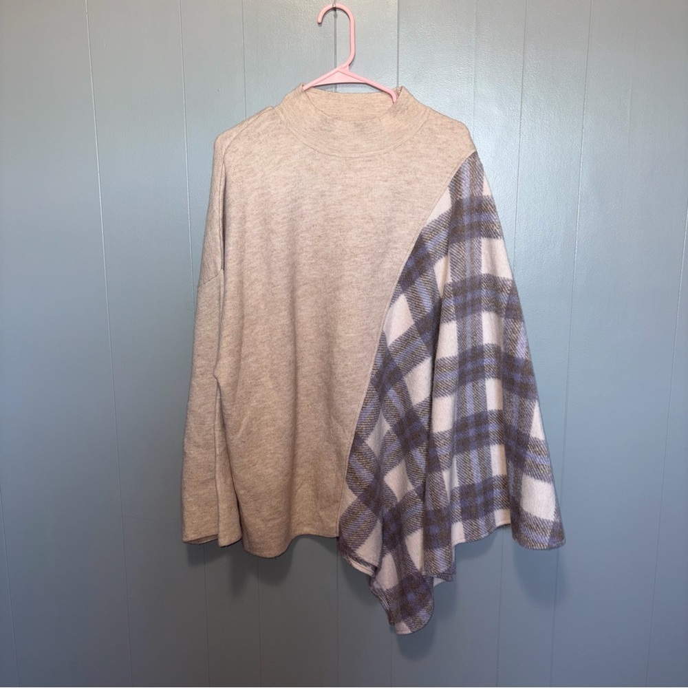 Anthropologie Pilcro Mixed Purple Plaid Poncho OS - Picture 3 of 8